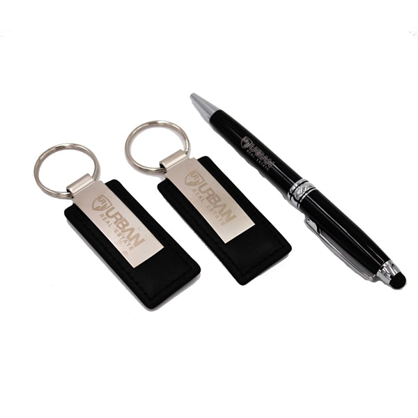 Metal Pen and Leatherette Key Tag Gift Set