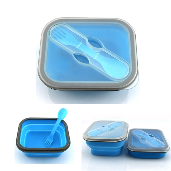 Collapsible Silicone Lunch Box with Fork & Spoon