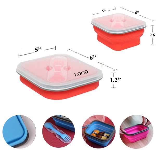 Collapsible Silicone Lunch Box with Fork & Spoon