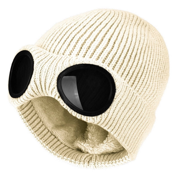 Unisex Goggle Knitted Ski Beanie With Sunglasses