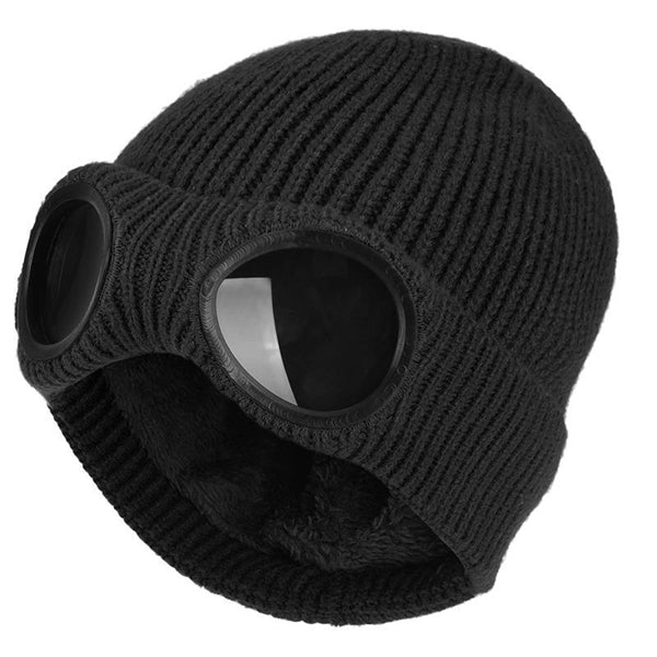 Unisex Goggle Knitted Ski Beanie With Sunglasses