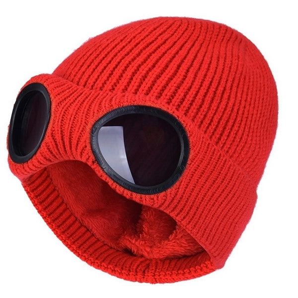 Unisex Goggle Knitted Ski Beanie With Sunglasses