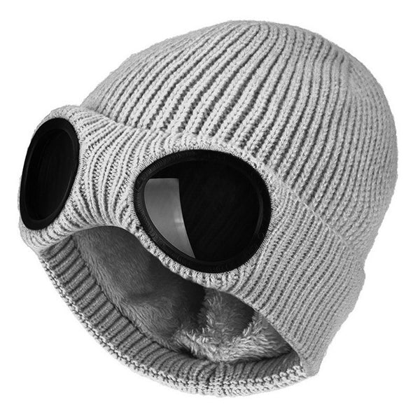 Unisex Goggle Knitted Ski Beanie With Sunglasses