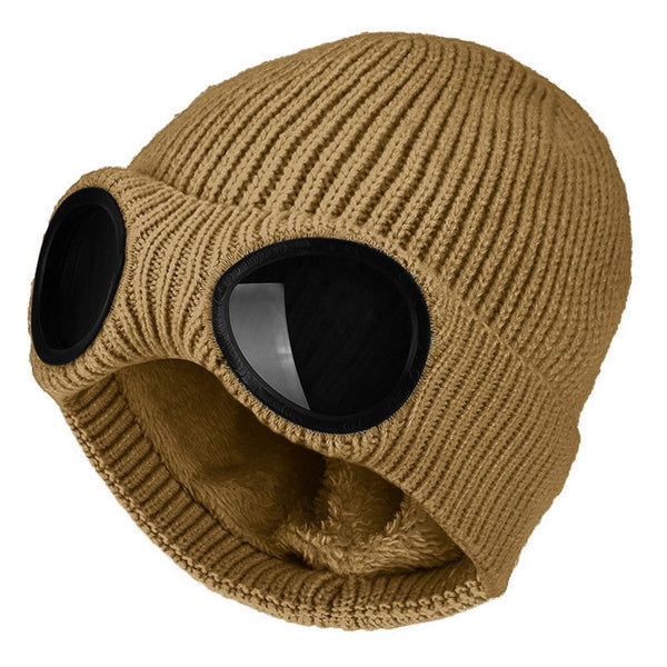 Unisex Goggle Knitted Ski Beanie With Sunglasses
