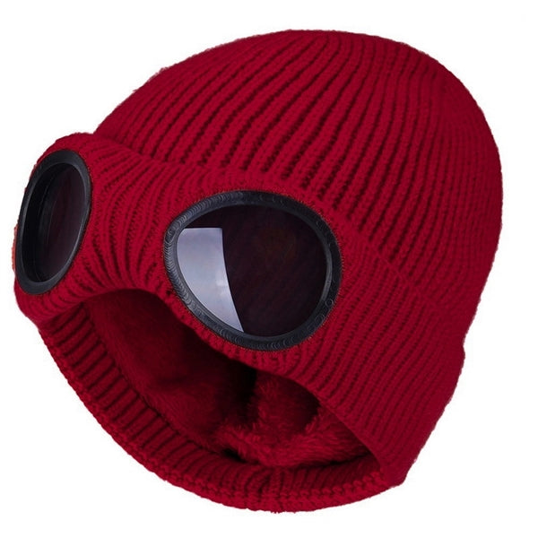 Unisex Goggle Knitted Ski Beanie With Sunglasses