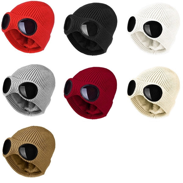 Unisex Goggle Knitted Ski Beanie With Sunglasses