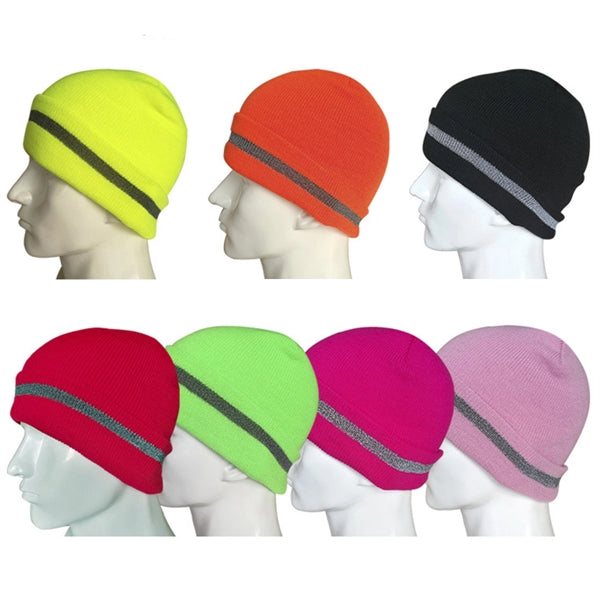 Knitted Beanie with Reflective Stripe