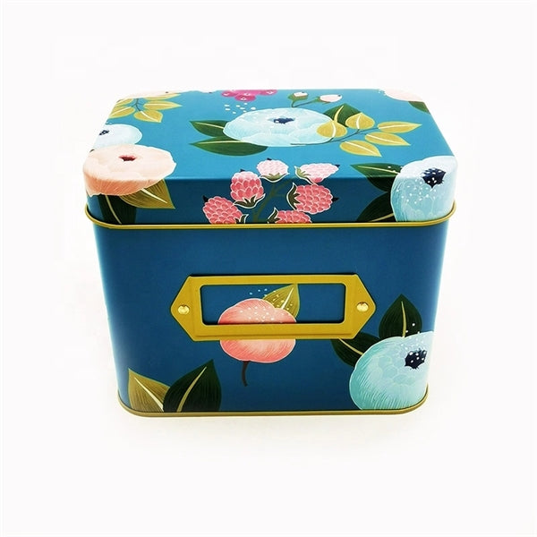 Tea Storage Metal Tin Box With Label Slot On Front