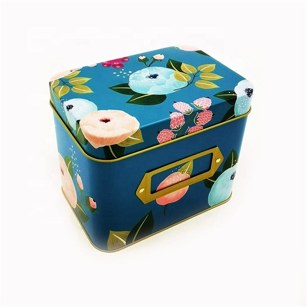 Tea Storage Metal Tin Box With Label Slot On Front