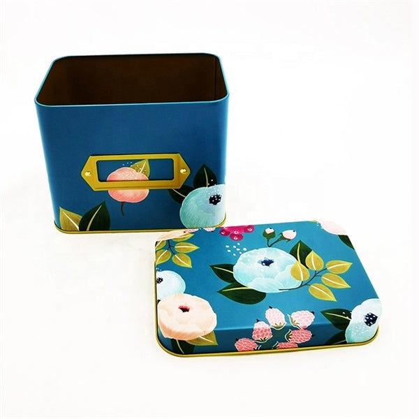 Tea Storage Metal Tin Box With Label Slot On Front