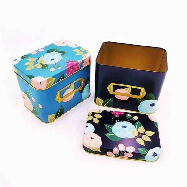 Tea Storage Metal Tin Box With Label Slot On Front