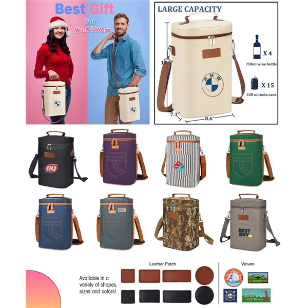 Portable Insulated 4 Bottle Wine Carrier