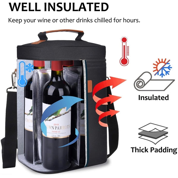 Portable Insulated 4 Bottle Wine Carrier