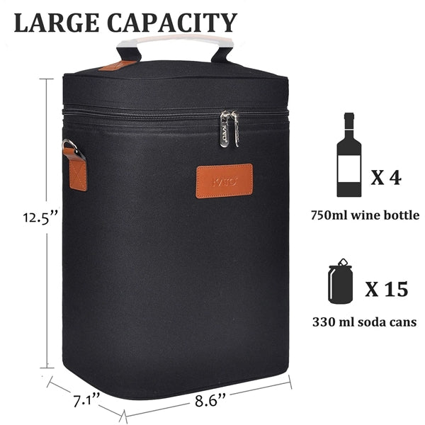 Portable Insulated 4 Bottle Wine Carrier