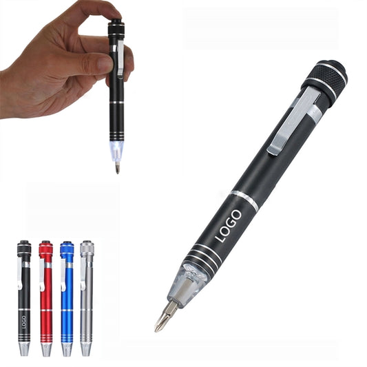 6 in 1 Pen-shaped Screwdriver Set W/ LED Flashlight