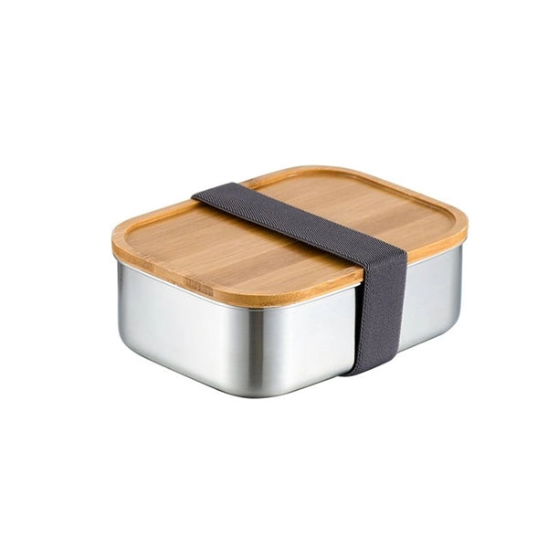Stainless Steel Wooden Lid Square Lunch Box Bento