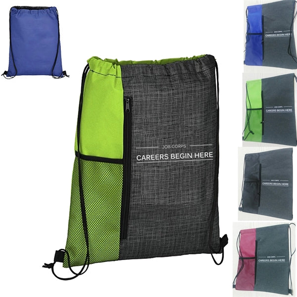 Drawstring Bag With Zipper and Mesh Pocket