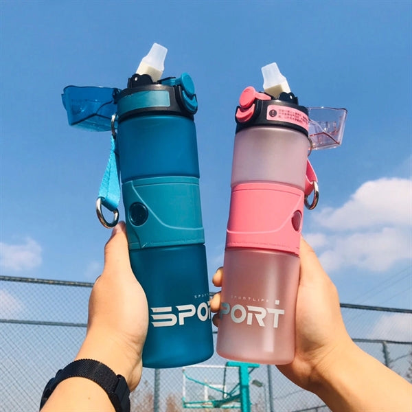 24oz Gym Sports Plastic Frosted Water Bottle w/ Starw & Rope