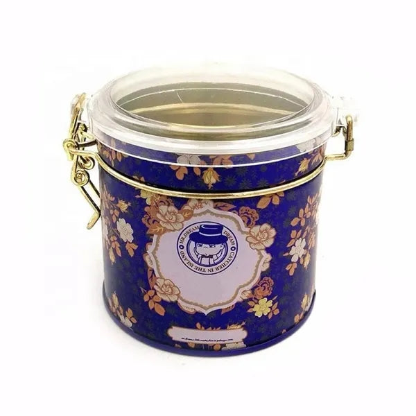 Round Airtight Tea Tin Can with Wire Clasp and Plastic Lid