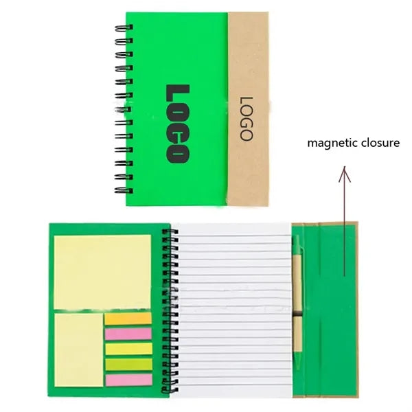 Magnetic Spiral Notebook W/ Sticky Notes and Flags & Pen