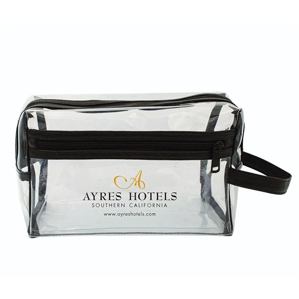 Clear Vinyl Toiletry Bag w/ Leatherette Accent Tavel Kit