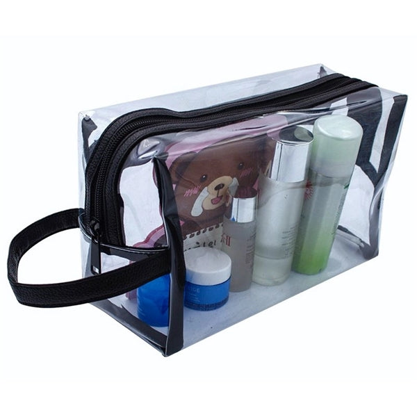 Clear Vinyl Toiletry Bag w/ Leatherette Accent Tavel Kit