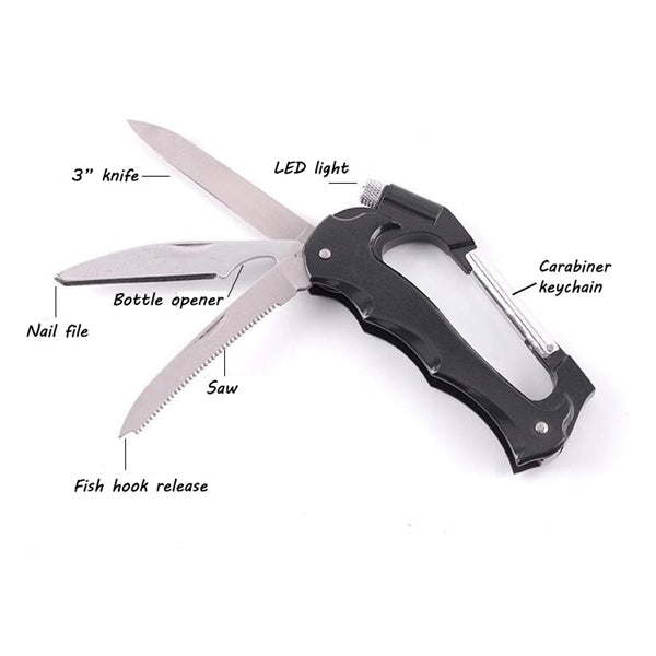 Foldable carabiner knife