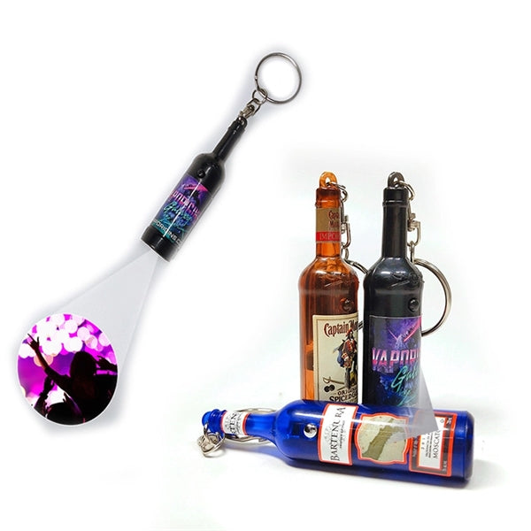 Mini Whiskey Bottle LED Projector Flashlight w/ Keychain
