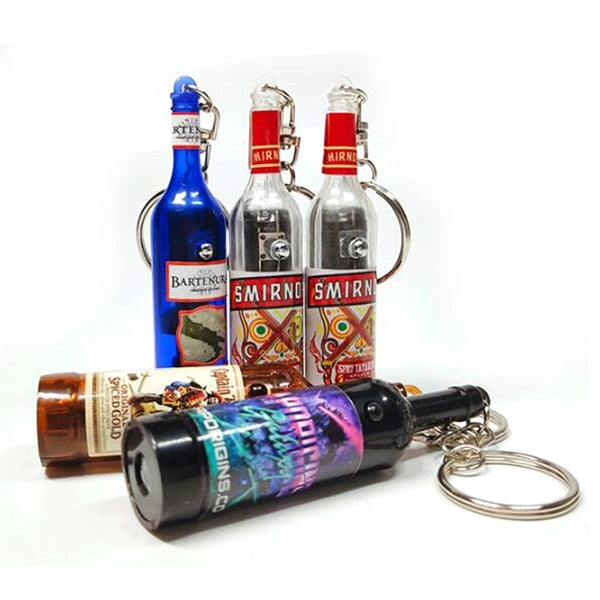 Mini Whiskey Bottle LED Projector Flashlight w/ Keychain