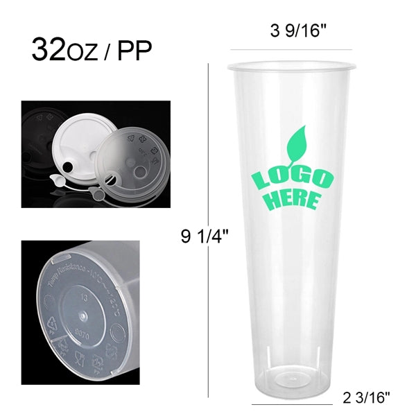 32oz Disposable Plastic Beverage Cup with lids