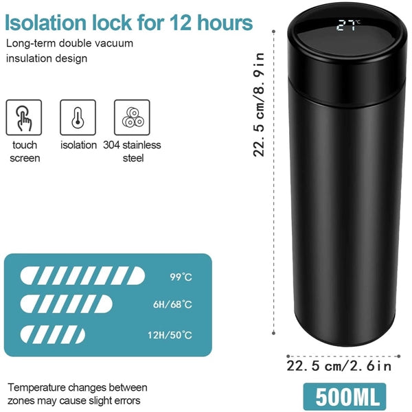 Temperature Display Smart Insulated Water Bottle 17 oz