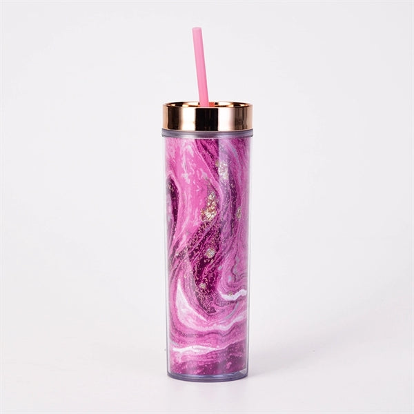 16 oz Transparent AS Plastic Tie dye Straw Tumbler