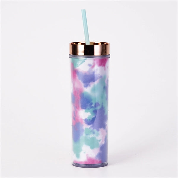 16 oz Transparent AS Plastic Tie dye Straw Tumbler