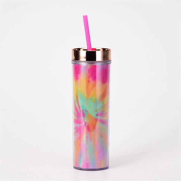 16 oz Transparent AS Plastic Tie dye Straw Tumbler