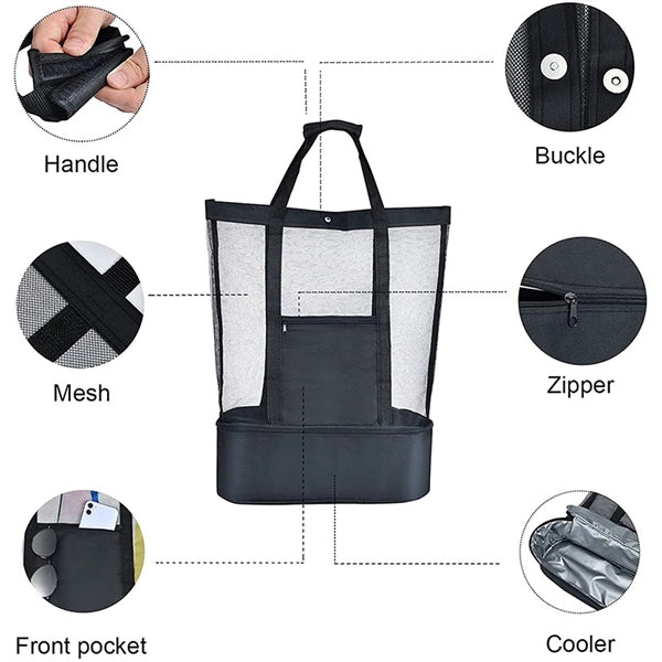 Mesh Beach Bag Tote with Insulated Cooler