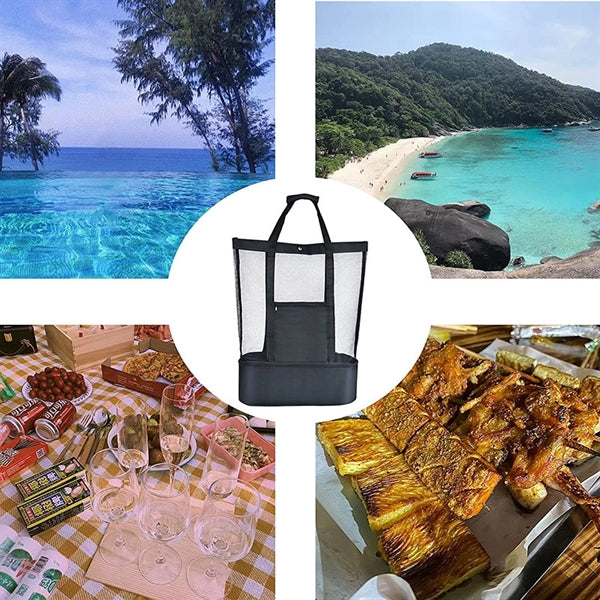 Mesh Beach Bag Tote with Insulated Cooler