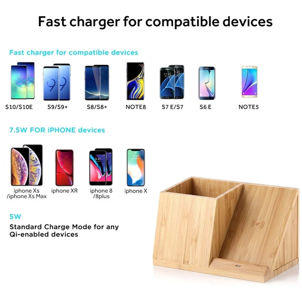 Wood Wireless Charger with Organizer
