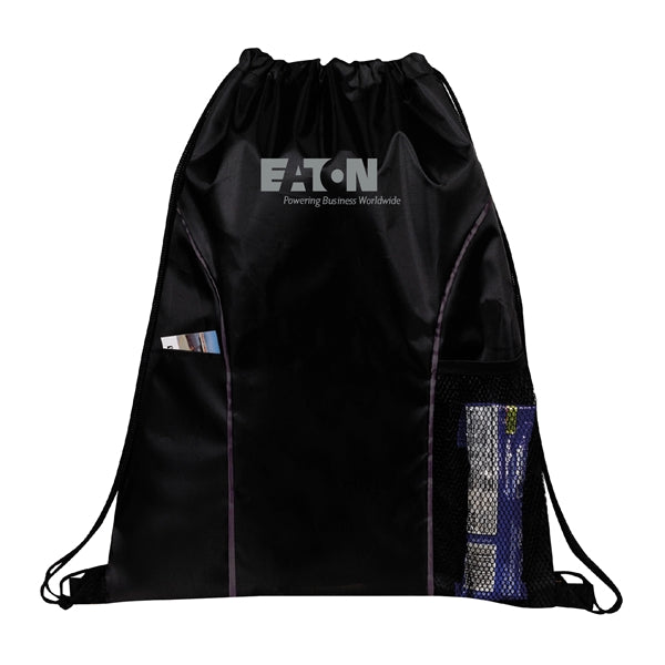 210D Polyester Drawstring Gym & Sport Backpack w/ Pockets
