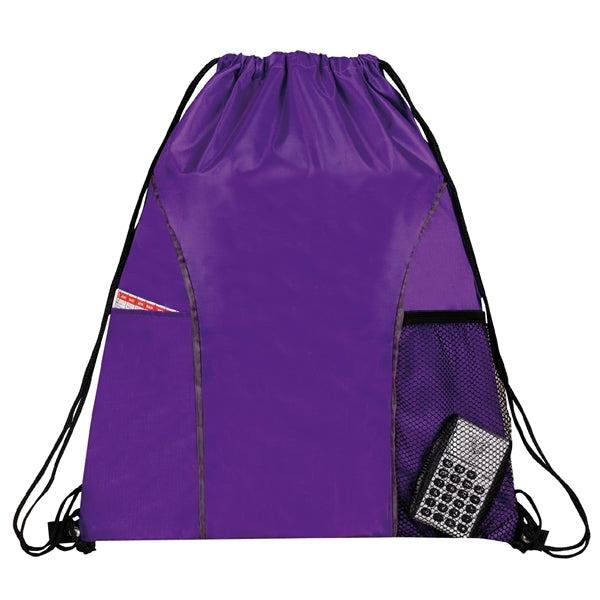 210D Polyester Drawstring Gym & Sport Backpack w/ Pockets