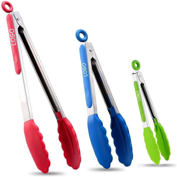 Stainless Steel Locking Kitchen Tongs With Silicone Tips Set