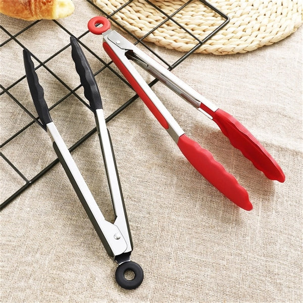 Stainless Steel Locking Kitchen Tongs With Silicone Tips Set