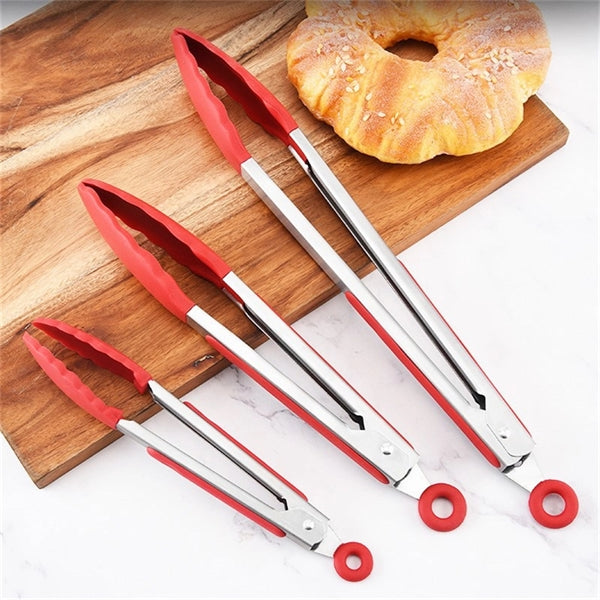 Stainless Steel Locking Kitchen Tongs With Silicone Tips Set