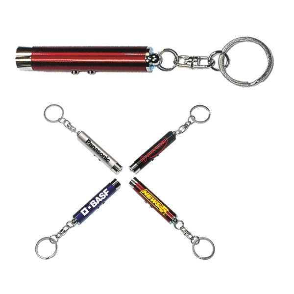 Dual function laser pointer and LED flashlight keychain