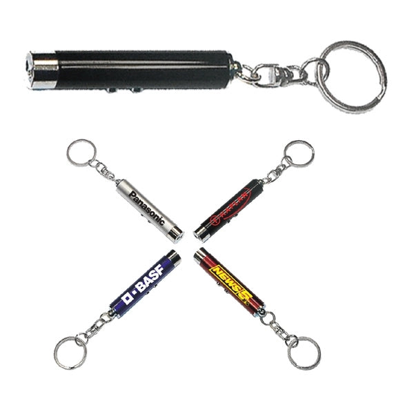 Dual function laser pointer and LED flashlight keychain