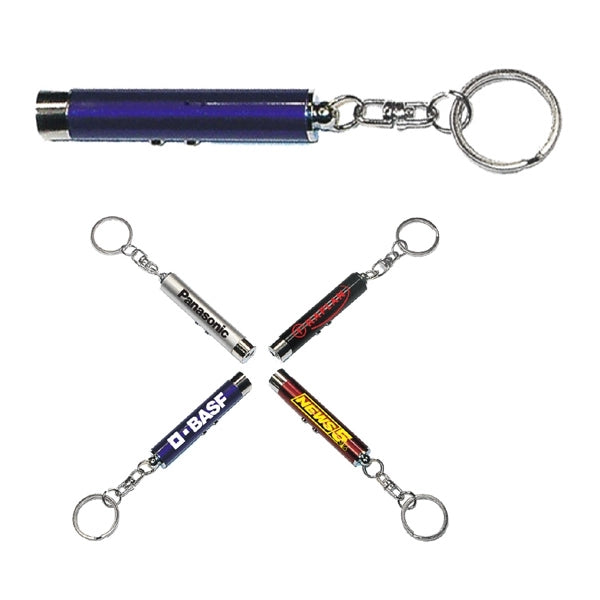 Dual function laser pointer and LED flashlight keychain