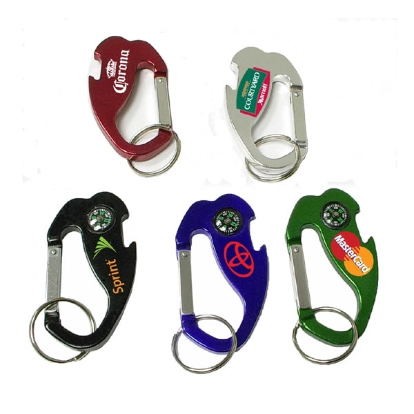 Jumbo size 4 in 1 carabineer with compass and bottle opener