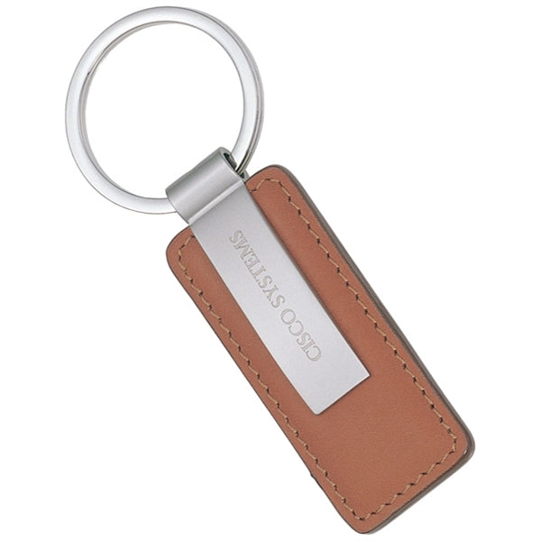 Rectangular Leather Key Chain with Short Metal Strip