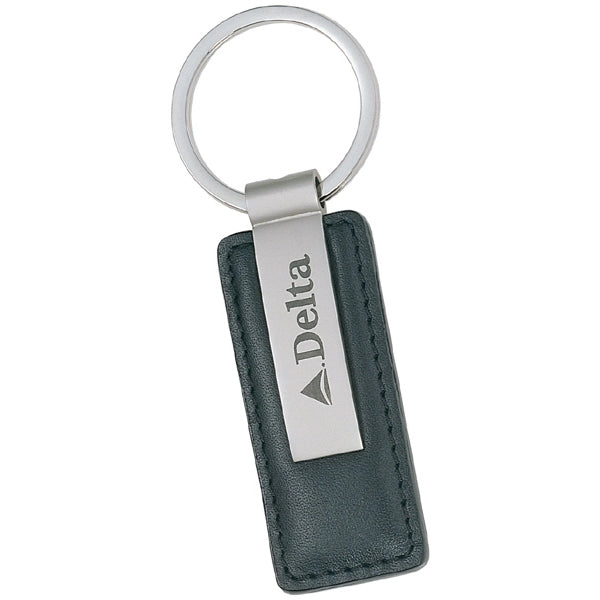 Rectangular Leather Key Chain with Short Metal Strip