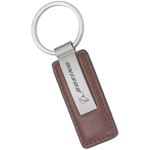 Rectangular Leather Key Chain with Short Metal Strip