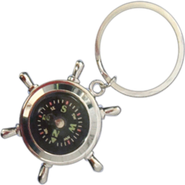 Nickel Plated Ship Wheel Compass Key Ring